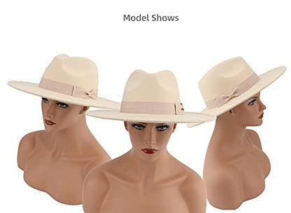 Pro Celia Big Wide Brim Women Fedora Hat - color: Rice