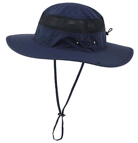 Connectyle UPF 50+ Wide Brim Sun Hat for Men Breathable Cowboy Boonie Hats Outdoor Bucket Hat for Fishing Hiking Safari - color: Navy Blue
