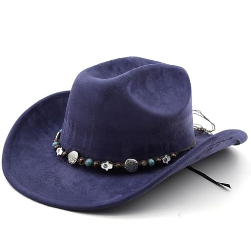 Lifup Western Cowboy Hat for Women Men Cowgirl Fedora Hat - color: Navy Blue