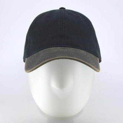 Heavy Washed Coated Canvas Wax-Look Adjustable Low Profile Men Women Baseball Cap - color: Canvas Dark Brown/Black