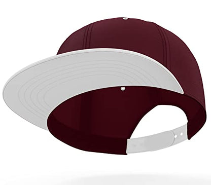 Daxton Classic Blank Snapback Flat Bill Visor Hat Cap One Size Adjustable Back - color: Burgundy White