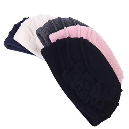Women's Wool Dress Church Cloche Hat Bucket Winter Floral Hat - color: Floral-navy