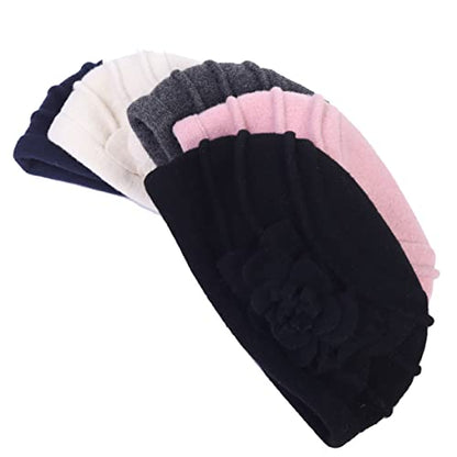Women's Wool Dress Church Cloche Hat Bucket Winter Floral Hat - color: Floral-navy