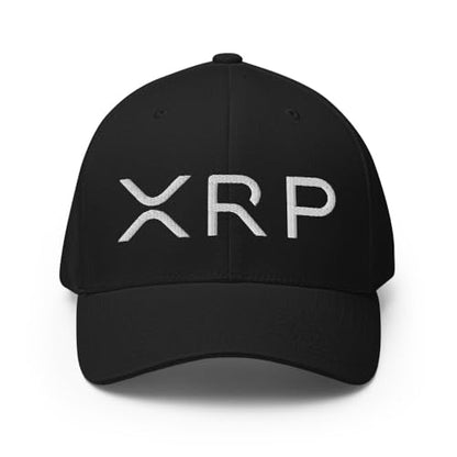 FX XRP Crypto Fitted Hat Embroidered Curved Bill Mid Crown Closed-Back Structured Twill Cap - color: Black, size: Small-Medium