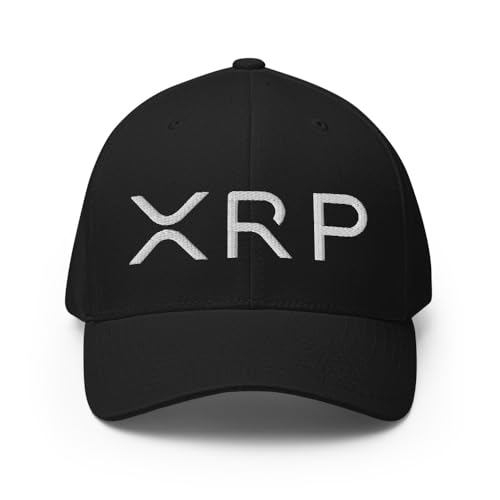 FX XRP Crypto Fitted Hat Embroidered Curved Bill Mid Crown Closed-Back Structured Twill Cap - color: Black, size: Large-X-Large