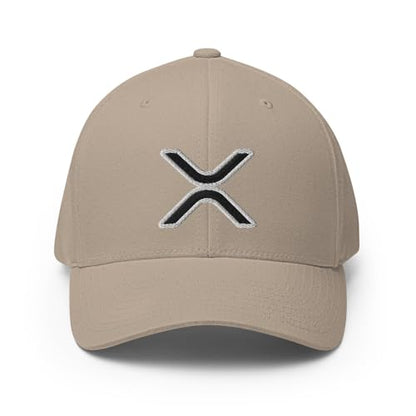 FX XRP Fitted Hat Embroidered Curved Bill Mid Crown Closed-Back Structured Twill Cap - color: Khaki, size: Small-Medium