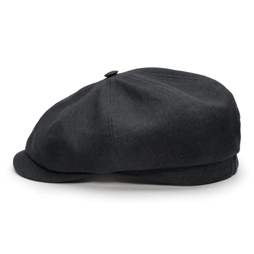 Sterkowski Model Rowdy | 100% Linen Newsboy Cap for Men and Women | Airy 8 Panel Paperboy Cap - color: Black, size: 7 1/8
