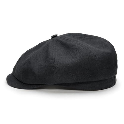 Sterkowski Model Rowdy | 100% Linen Newsboy Cap for Men and Women | Airy 8 Panel Paperboy Cap - color: Black, size: 7 5/8