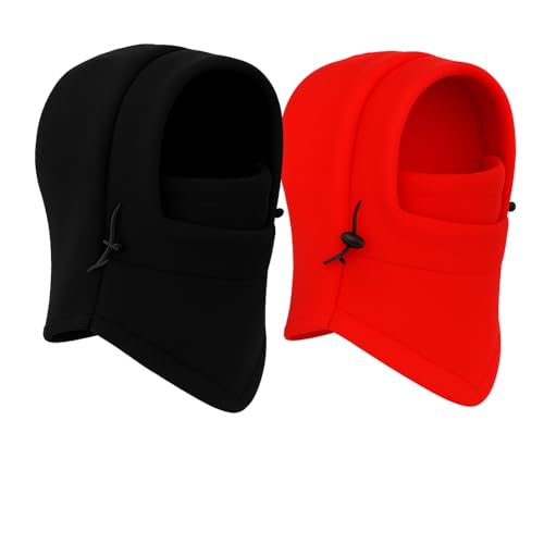 Frienda 2 Pcs Balaclava Ski Mask Windproof Warmer Fleece Adjustable Winter Mask Face Cover for Men Women - color: Black,red
