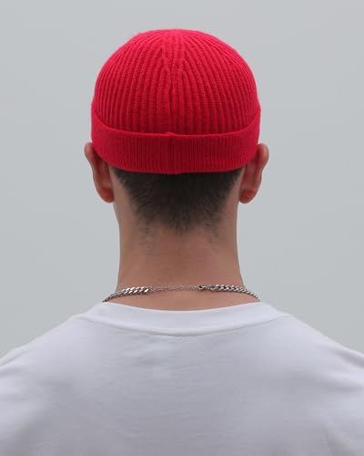 vidsel Thin Wool Fisherman Beanie for Men Short Knit Cuff Trawler Watch Hat - color: 1pcs-red