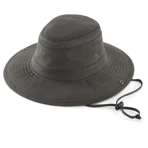 Home Prefer UPF 50+ Wide Brim Sun Hat Mesh Crown Foldable Cotton Bucket Cowboy Hat for Men Safari Golf Fishing Beach Garden - color: Army Green, size: Medium