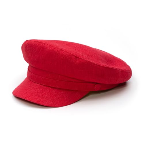Sterkowski Model Pireus | 100% Linen Breton Cap for Men and Women | Traditional Airy Sailor Cap - color: Red, size: 7 1/4