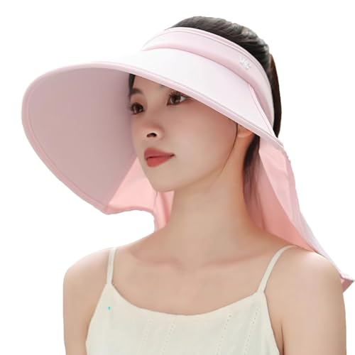 Sun Visor Hats for Women Wide Brim UPF 50+ UV Sun Protection Visor Hats Casual Adjustable Roll up Summer Beach Caps - color: B-pink