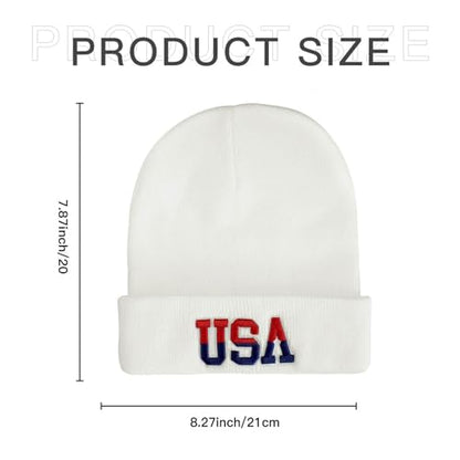 American Flag Beanie, USA Embroidered Winter Hat for Women Men - color: Usa-white
