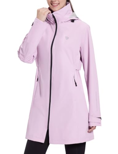 baleaf Women's Long Rain Coat Lightweight Packable Jacket with Hood - color: Pastel Purple, size: Small