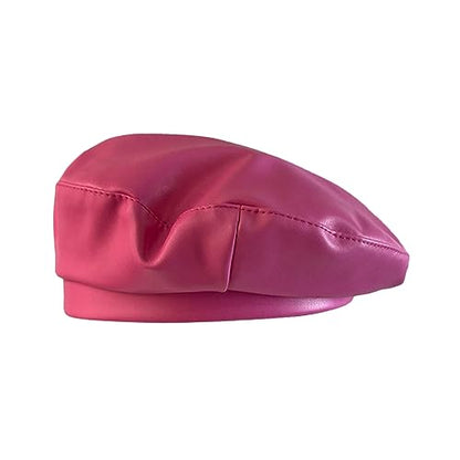 MINGSEECESS Women PU Leather French Black Beret Hat Causal Beanie Hat - color: Pink