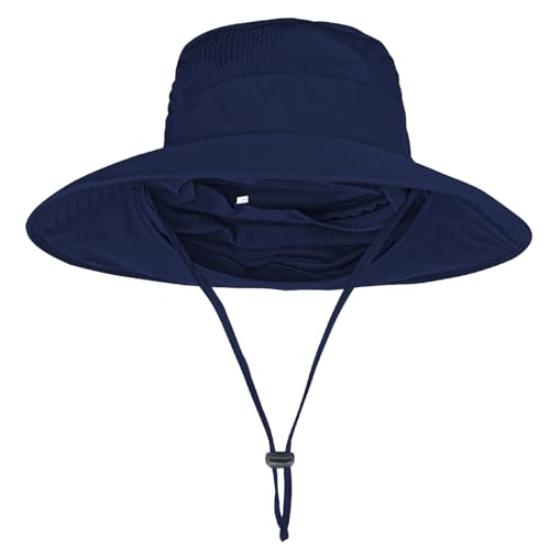 ZOORON Sun Hats for Men Women with Neck Flap Fishing UPF 50+ UV Protection - color: Navy Blue