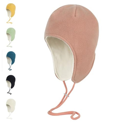 Mens Womens Warm Fleece Beanie Soft Winter Hat with Ear Flaps Windproof Ski Snow Cycling Skull Cap Helmet Liner - color: Pink