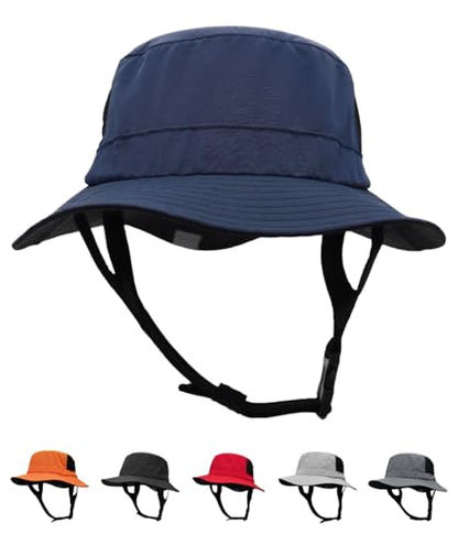 Mens Womens Surf Bucket Hat Waterproof UPF50+ Foldable Beach Sun Hats - color: Navy Blue