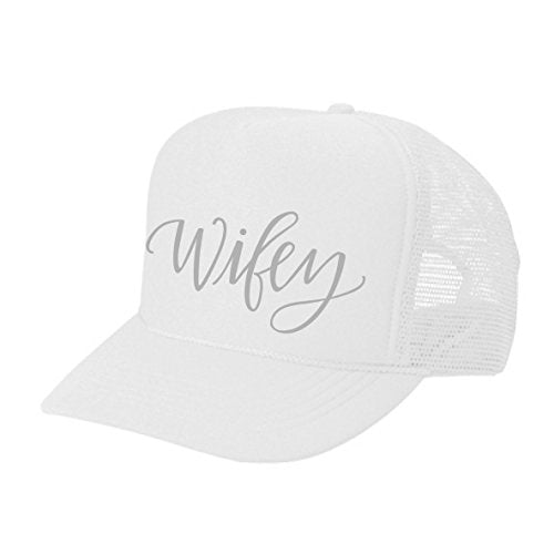 Women's Mens Unisex Trucker HAT - Wifey - Cool Stylish Apparel Accessories - color: White-silver Print
