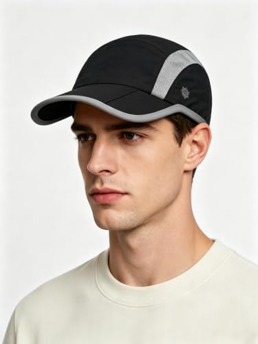 Solaris UPF 50+ Running Cap Mesh Baseball Hat Foldable Unisex - color: Black, size: Standard