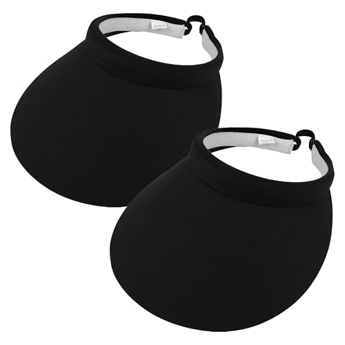2 Pack Sun Visors Women Wide Brim Clip on Summer Hats Adjustable UV Protection - color: 2pcs,black