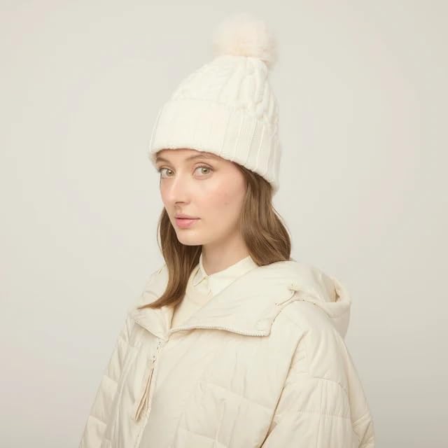 Tilley Unisex Adult Pom Pom Cable Beanie - color: Off-white, size: One Size
