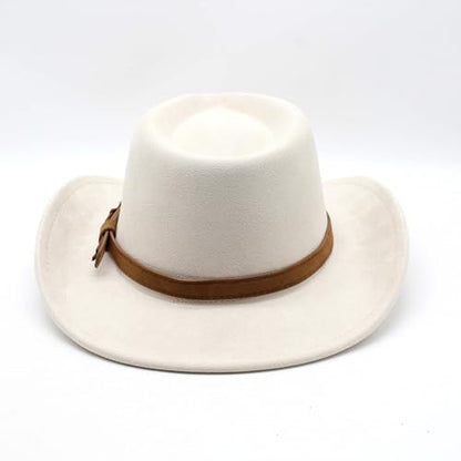 Unisex Western Suede Cowboy Cowgirl Hat Classic Wide Brim Fedora Hat for Men &Women - color: Beige