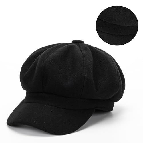 Women Wool-Blend Newsboy-Cap Gatsby Ivy Painter Hat Pageboy Caps - color: Black