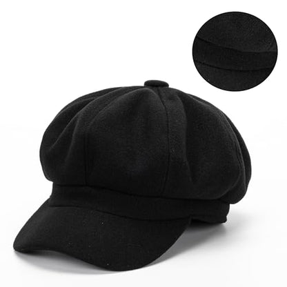 Women Wool-Blend Newsboy-Cap Gatsby Ivy Painter Hat Pageboy Caps - color: Black