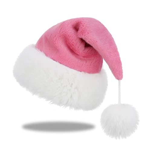 Personalized Santa Hat for Adults, Super Soft Plush Holiday Christmas Hat, Xmas New Year Party Headwear - color: Plush-hot Pink