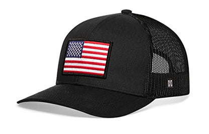 HAKA American Flag Hat | USA Mesh Trucker Snapback Comfort Baseball Cap - color: Black, style: American Flag