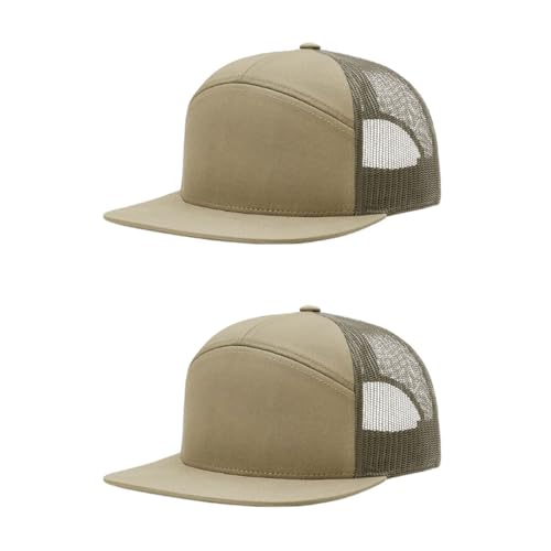 Richardson 168 Hi-Pro 7 Panel Adjustable Snapback Trucker Mesh Back Cap - color: Pale Khaki/Loden