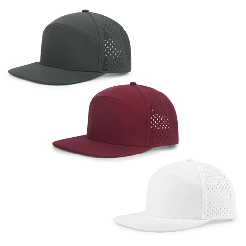 Quick Dry Baseball Cap Flat Brim Snapback Golf Hat for Men Women - color: Darkgrey+white+burgundy