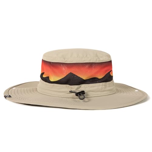 TOP-EX Wide Brim Bucket Sun Hat for Men & Women, Quick-Dry Boonie Hat, Mesh - color: Beige/Sunset Peaks Mesh, size: Large-X-Large