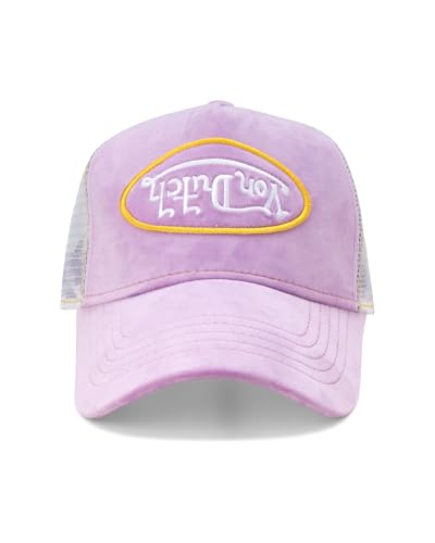 Von Dutch Unisex Velvet Trucker Hat, Curved Bill, Mesh Back, Snapback - color: Barely Grape