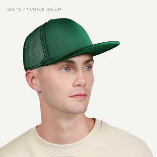 CHOK.LIDS Blank Foam Trucker Hat, Retro Mesh Rope Snapback Cap, Men Women - color: Flat Brim (Hunter Green)