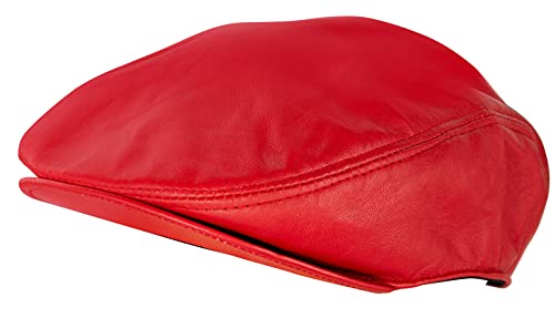 Men's Real Soft Leather Ivy Beret Newsboy Gatsby Golf Cabbie Flat Cap Hats - color: Red, size: XX-Large
