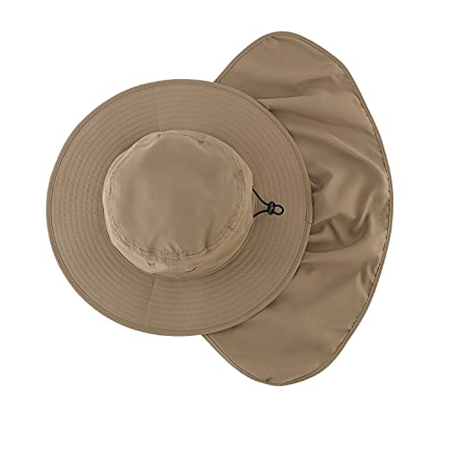Home Prefer UPF50 Mens Sun Hat with Neck Flap Quick Dry UV Protection Cap Womens Wide Brim Fishing Hat Neck Flap Beach Garden - color: Dark Khaki