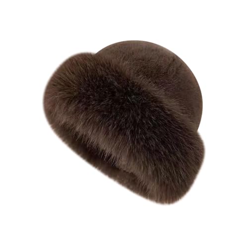 Faux Fur Bucket Hat Winter Warm Plush Hat Fluffy Fisherman Hat Fuzzy Russian Hat Furry Thick Cap for Women Ladies Brown - color: Brown