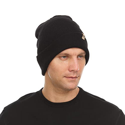 100% Merino Wool - Midweight Everyday Knit Cuff Beanie - Warm Winter Hat - color: Black