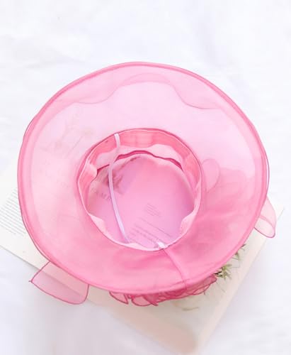 Women's Organza Derby Fascinator Hat Cloche Bowler Hat Cocktail Tea Party Wedding Sun Hat - color: B5-rosered