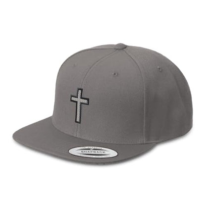 Custom Flat Brim Snapback Cap Cross Black Faith Jesus Christ Christian - color: Dark Grey Design Only