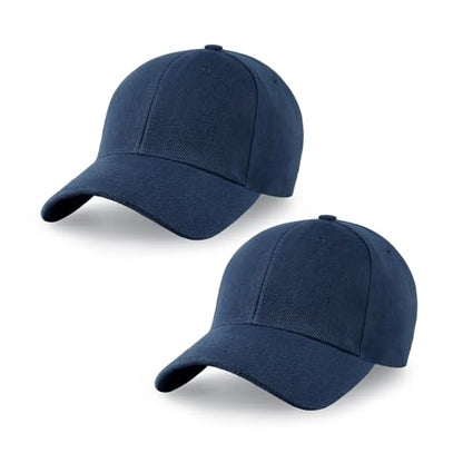 2-Pack Classic Structured Baseball Cap Adjustable Snapback Ball Caps - color: Navy