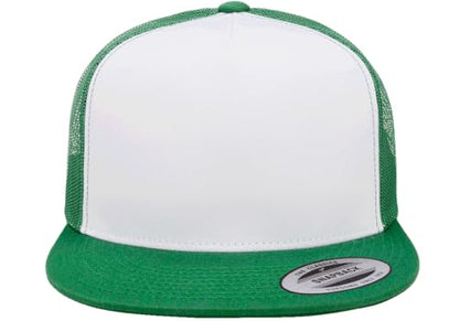Yupoong 5-Panel YP Classic Trucker Cap | High Profile Flat Visor Snapback - color: Kelly/White/Kelly