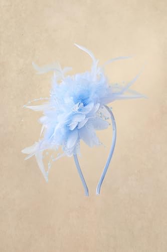 BABEYOND Flower Feather Beads Fascinator Headband for Women Derby Headpiece - color: Light Blue