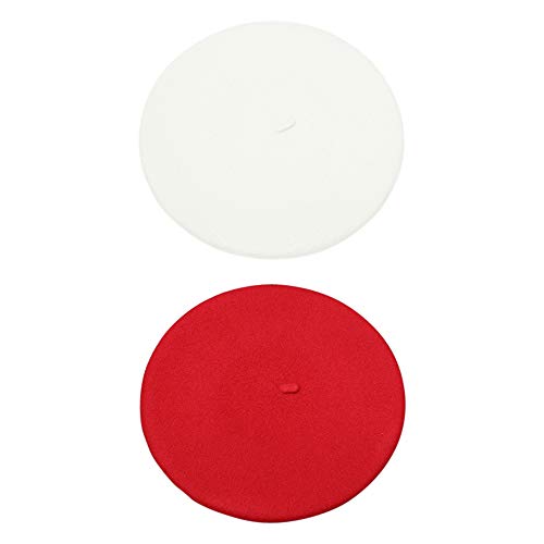 French Beret - Wool Solid Color Womens Beanie Cap Hat - color: 2pcs Red and White