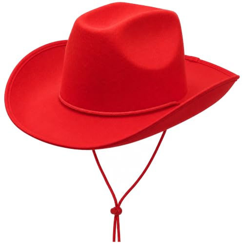 COLLECT PRESENT Plain Felt Cowboy & Cowgirl Hat for Men and Women | Western Studded Cowboy Hat in Adult Sizes - color: Red