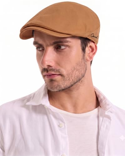 ZLYC Men Cotton Flat Cap Summer Scally Newsboy Beret Driver Hat - color: Solid Khaki