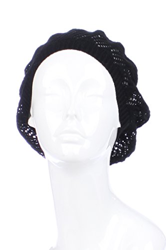 an Womens Lightweight Cut Out Knit Beanie Beret Cap Crochet Hat - Many Styles - color: Black Mini Square